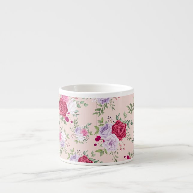 Pink Spring Flower Pattern Espresso Cup (Front)