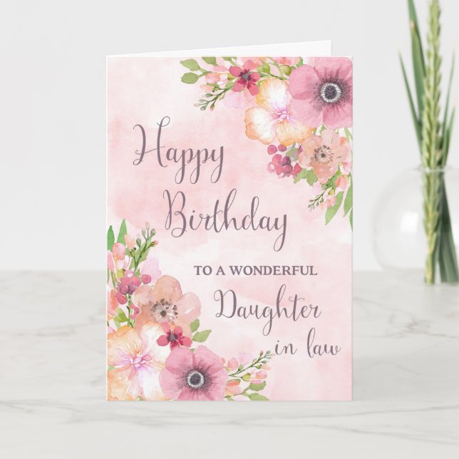 Pink Spring Flowers Daughter in law Birthday Card (Front)