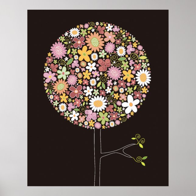 Pink Spring Flowers Pop Tree Nursery Art Print (Front)