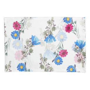 Pink Spring Flowers Watercolor Botanical Pillowcase
