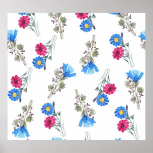 Pink Spring Flowers Watercolor Botanical Poster