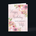 Pink Spring Flowers Wife Birthday Card<br><div class="desc">Birthday card for wife with pretty pink watercolor flowers and thoughtful verse.</div>