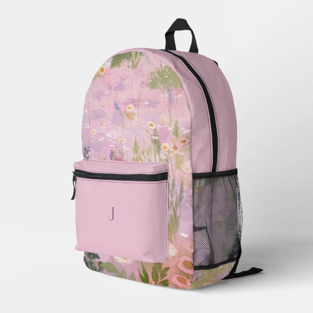 Pink Spring Meadows Background Printed Backpack (Back Corner Right)