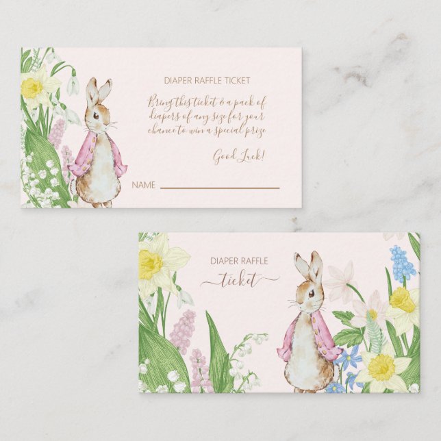 Pink Spring Peter the Rabbit Baby Shower Diaper Ra Enclosure Card (Front/Back)
