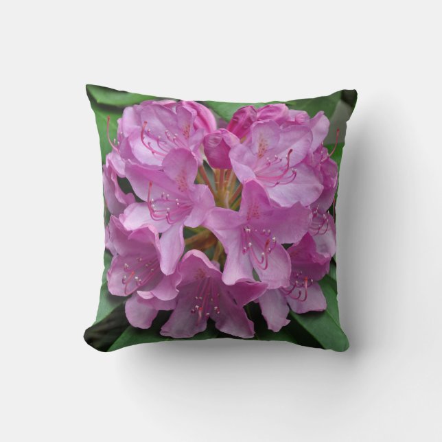 Pink spring rhododendrons cushion (Front)