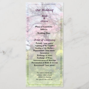 Pink Spring Tree and Daffodils Wedding Program Programme