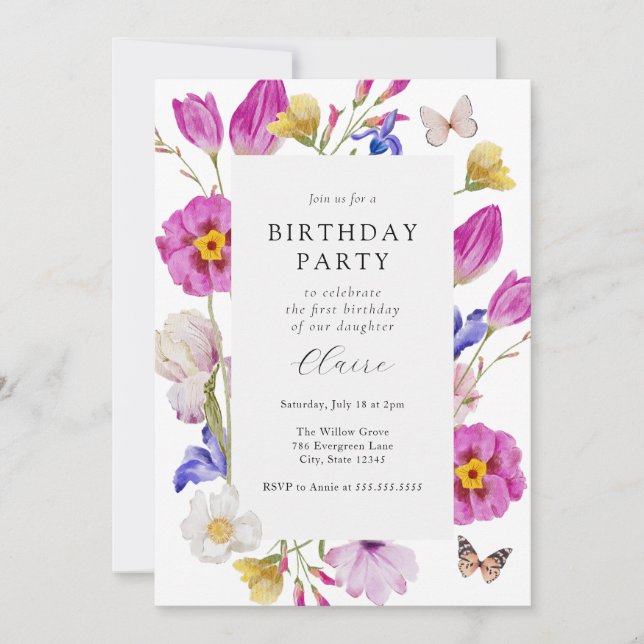 Pink Spring Tulip Flowers Birthday Invitation (Front)