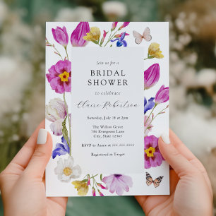 Pink Spring Tulip Flowers Bridal Shower Invitation