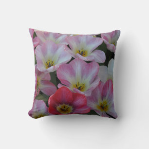 Pink spring tulips cushion