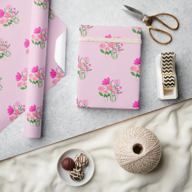 Pink Spring Twins in Bloom Joyful Wrapping Paper (Crafts)