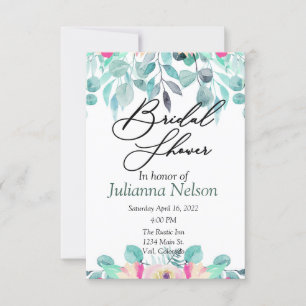 Pink spring watercolor floral  invitation