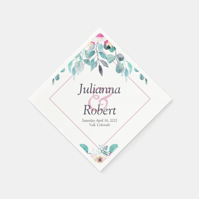 Pink spring watercolor floral napkins (Corner)