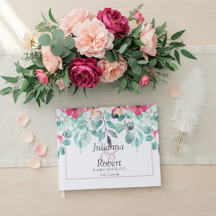 Pink spring watercolor floral wedding  guest book