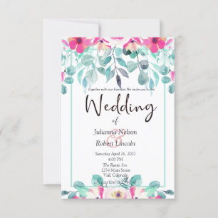 Pink spring watercolor floral wedding invitation