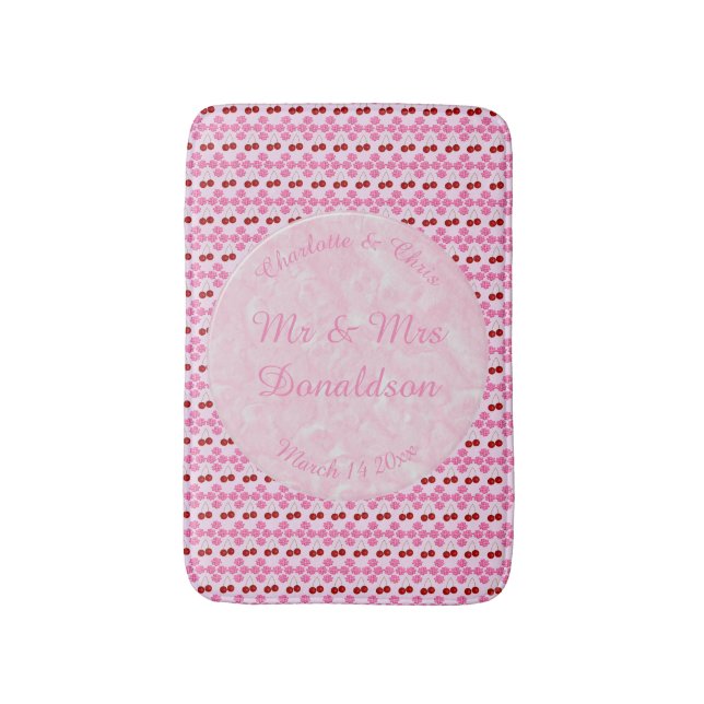 Pink Spring Wedding Cherry blossom and cherries Bath Mat (Front Vertical)