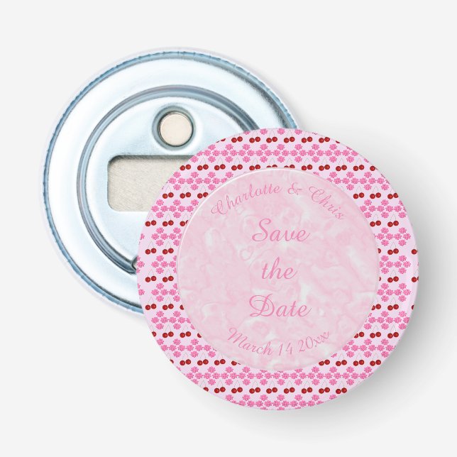 Pink Spring Wedding Cherry blossom and cherries Bottle Opener (Front)