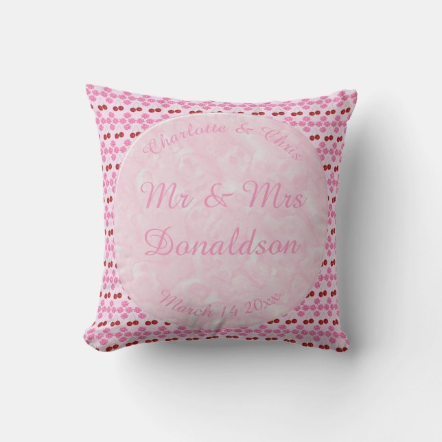 Pink Spring Wedding Cherry blossom and cherries Cushion (Front)