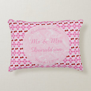 Pink Spring Wedding Cherry blossom and cherries Decorative Cushion