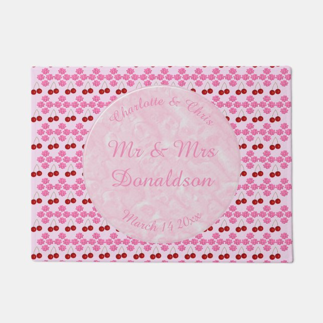 Pink Spring Wedding Cherry blossom and cherries Doormat (Front)