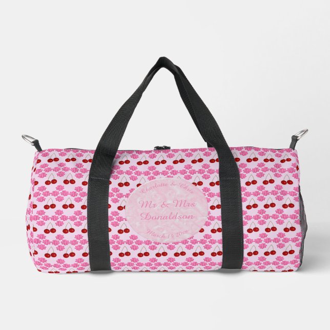 Pink Spring Wedding Cherry blossom and cherries Duffle Bag (Front)