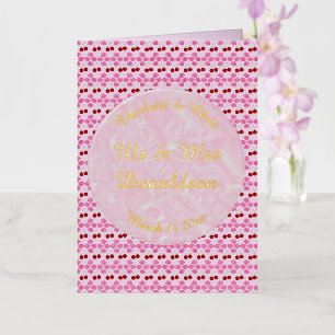 Pink Spring Wedding Cherry blossom and cherries Foil Greeting Card