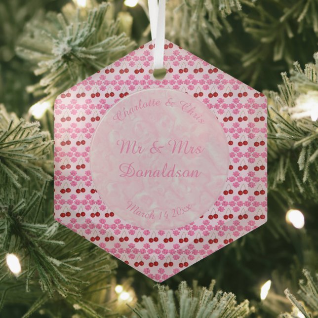 Pink Spring Wedding Cherry blossom and cherries Glass Tree Decoration (Insitu)