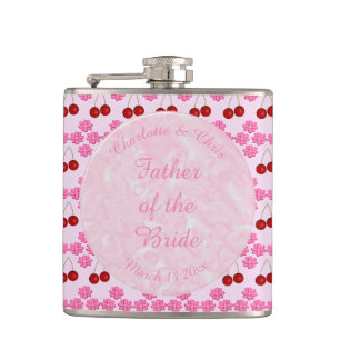 Pink Spring Wedding Cherry blossom and cherries Hip Flask