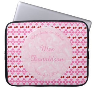 Pink Spring Wedding Cherry blossom and cherries Laptop Sleeve