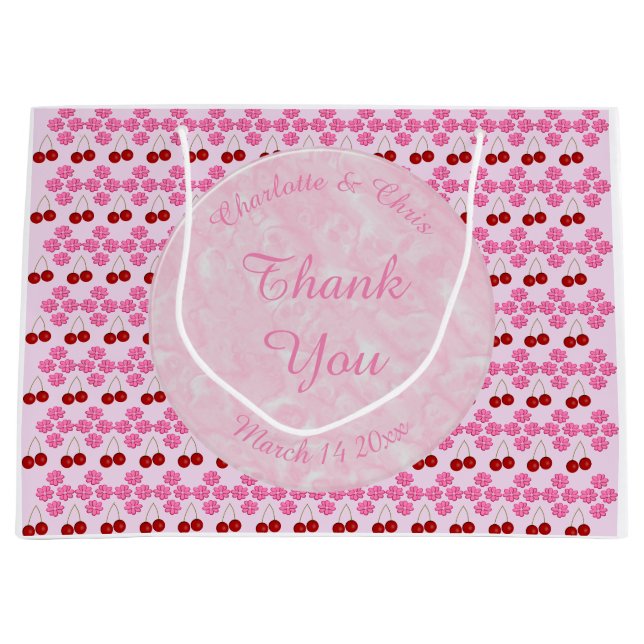 Pink Spring Wedding Cherry blossom and cherries Large Gift Bag (Front)