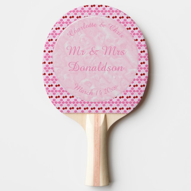 Pink Spring Wedding Cherry blossom and cherries Ping Pong Paddle (Front)