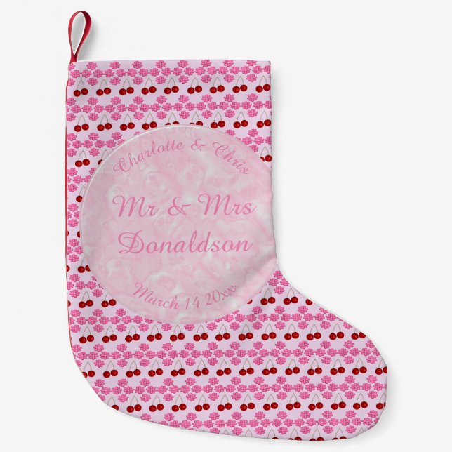 Pink Spring Wedding Cherry blossom and cherries Small Christmas Stocking (Front)