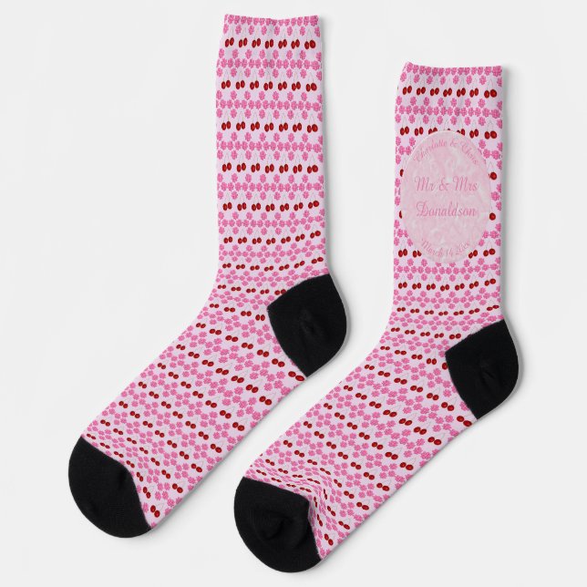 Pink Spring Wedding Cherry blossom and cherries Socks (Left)