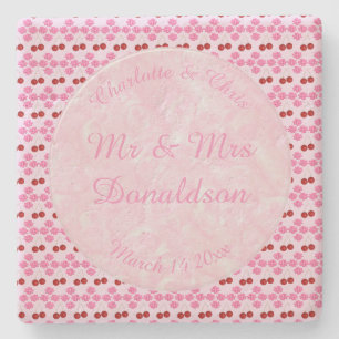Pink Spring Wedding Cherry blossom and cherries Stone Coaster