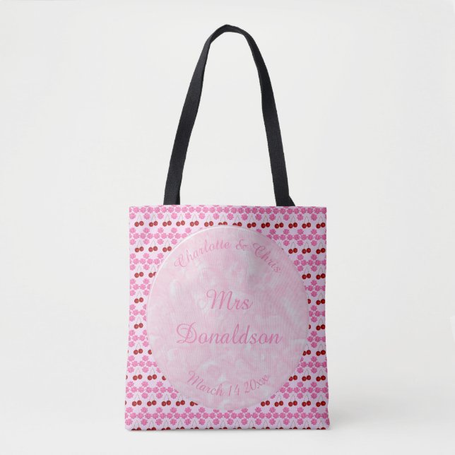 Pink Spring Wedding Cherry blossom and cherries Tote Bag (Front)