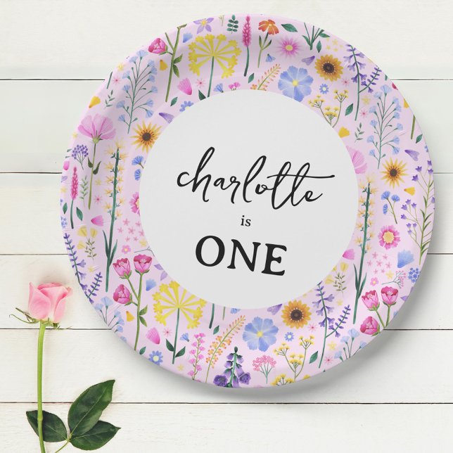 Pink Spring Wildflower Girl's First Birthday Paper Plate (Pink Spring Wildflower Girl's First Birthday Paper Plates)