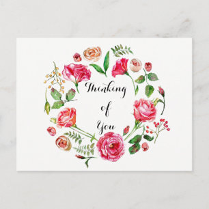 Pink Spring Wreath Thinking of You Postcard