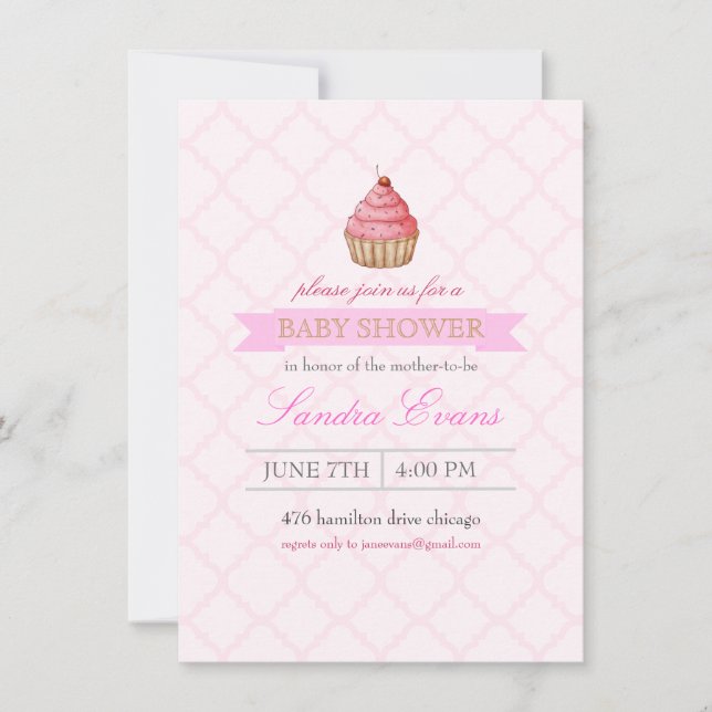 Pink Sprinkle Cupcake Baby Shower Invitation (Front)