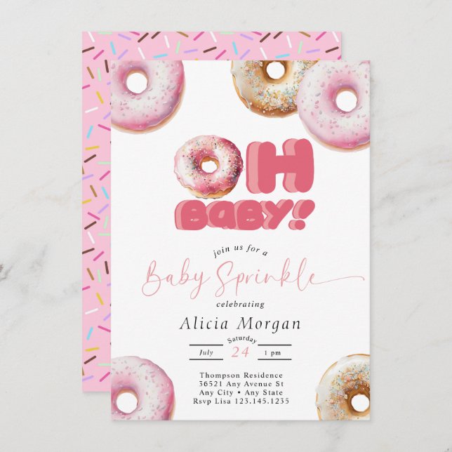 Pink Sprinkle | Doughnut | Baby Sprinkle Invitatio Invitation (Front/Back)