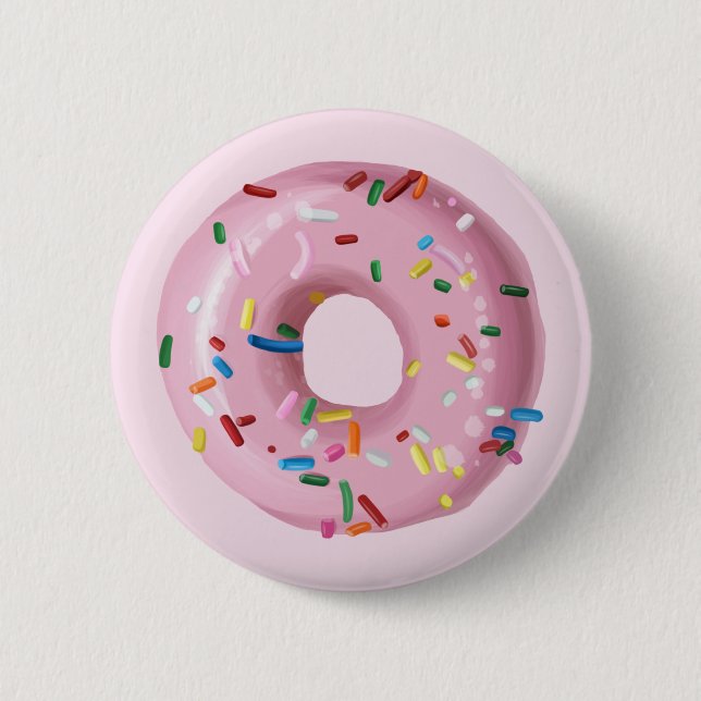 Pink Sprinkle Doughnut Birthday Party Favour Butto 6 Cm Round Badge (Front)