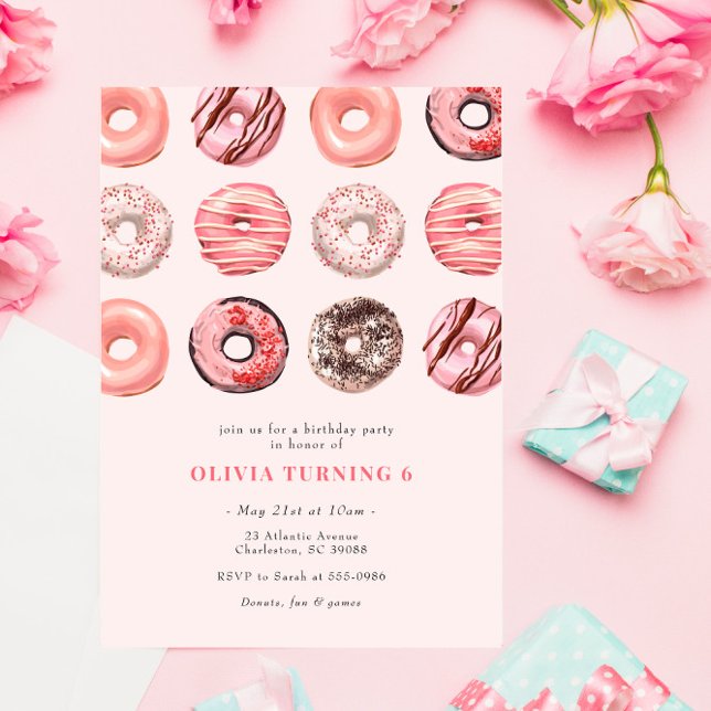 Pink Sprinkle Doughnut Birthday Party Invitation (Creator Uploaded)