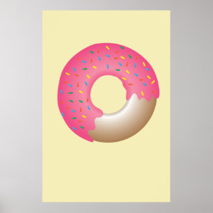 Pink Sprinkle Doughnut on yellow illustration kitc Poster