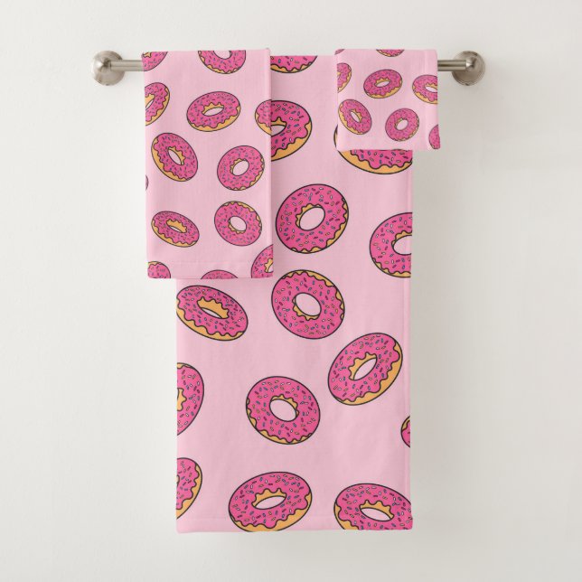 Pink Sprinkle Doughnut Pattern Bath Towel Set (Insitu)
