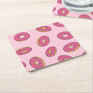 Pink Sprinkle Doughnut Pattern Square Paper Coaster