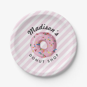 Pink Sprinkle Doughnut Shop Paper Plate
