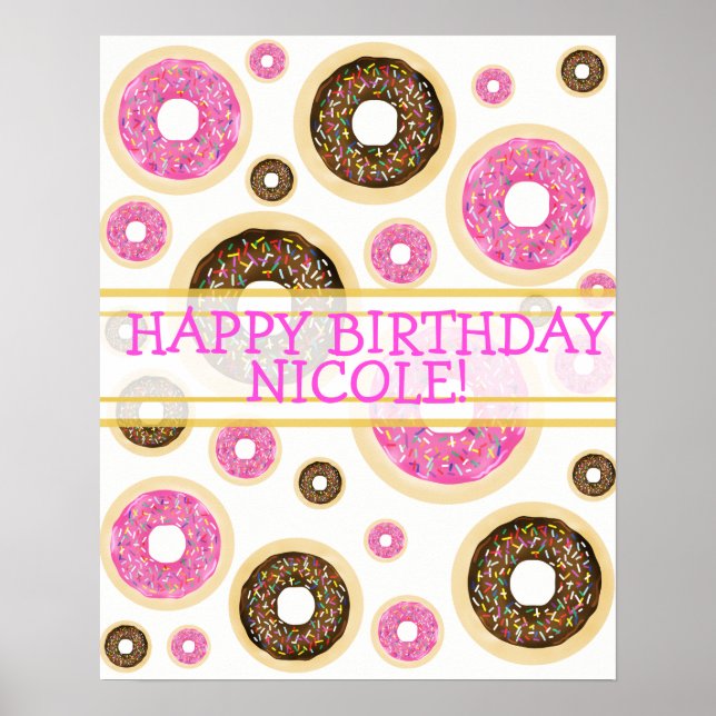 Pink Sprinkle Doughnuts Modern Birthday Party Poster (Front)
