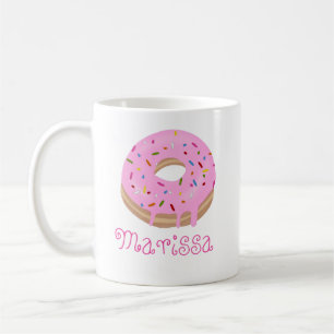 Pink Sprinkled Doughnut and Name Coffee Coffee Mug
