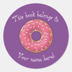 Pink Sprinkled Doughnut Bookplate Classic Round Sticker