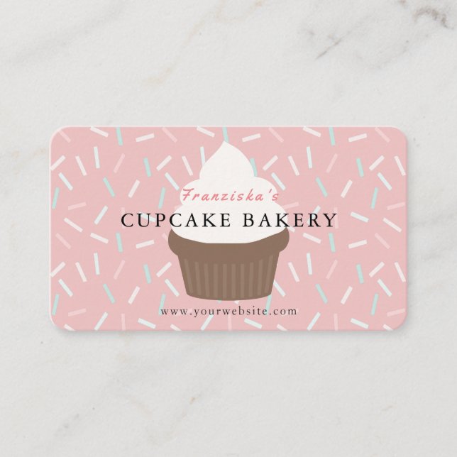 Pink Sprinkles Cupcake Bakery Business Card (Front)
