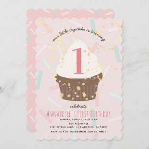 Pink Sprinkles Cupcake Birthday Invitation