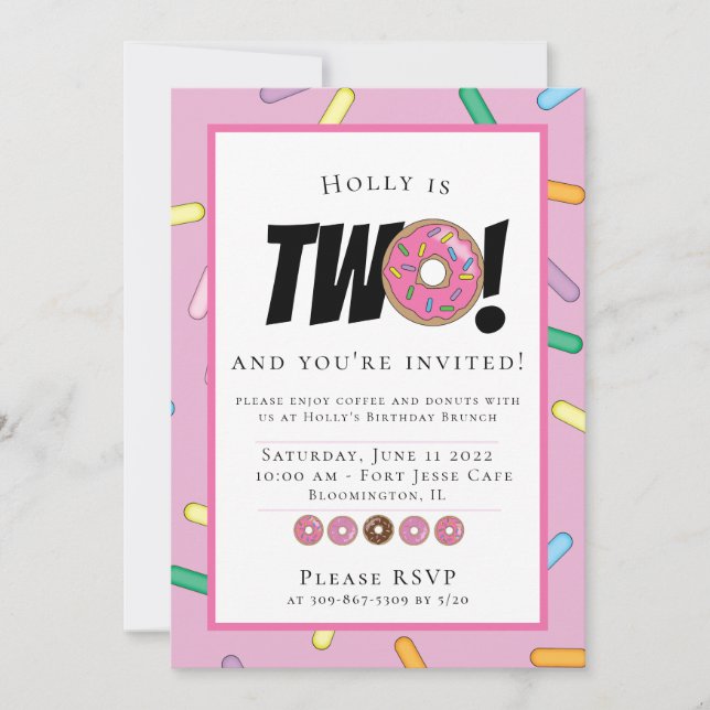 Pink Sprinkles Doughnut Birthday Brunch Invitation (Front)